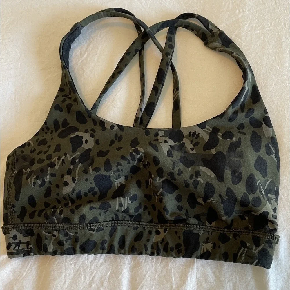 Lululemon Size 2 Energy Sports Bra Size 2 Leopard Camo Strappy Crossback Workout